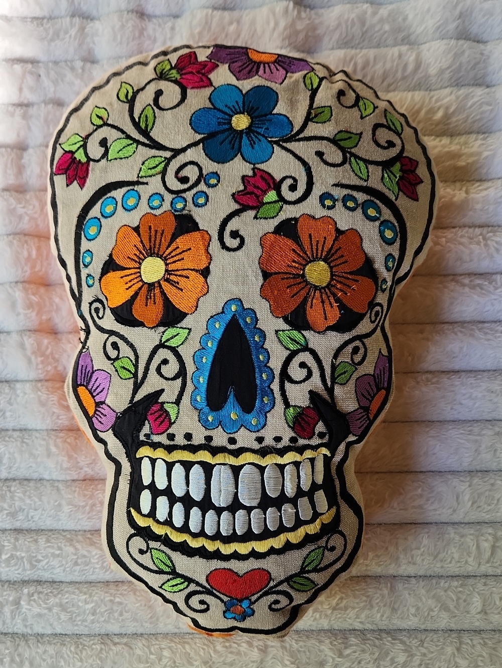 Embroidered Sugar Skull Accent Pillow - Multicolor - 15"